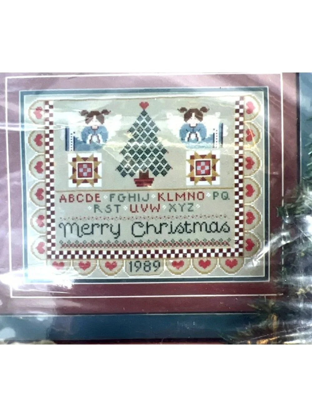 1988 Laura J. Conley Christmas Sampler Cross Stitch Kit - Tree & Angels Design